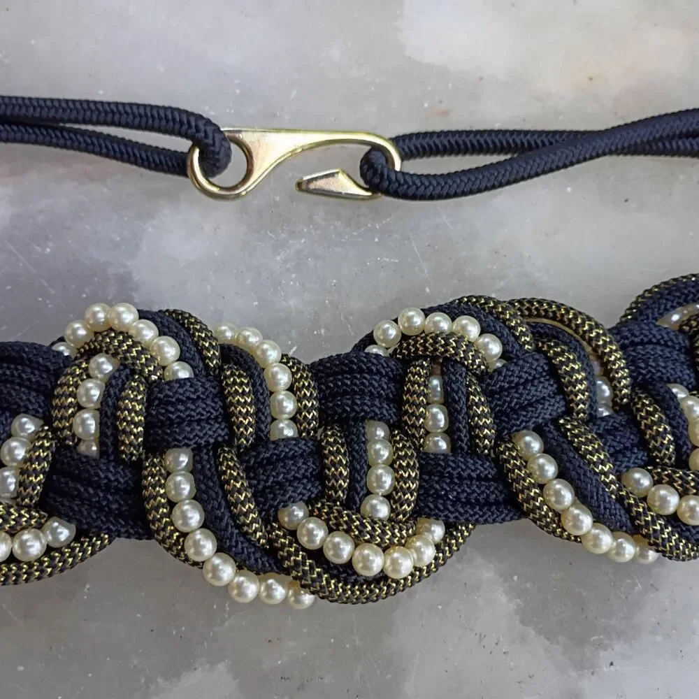 Vintage 1980s Braided Rope Women's Black and Gold Belt